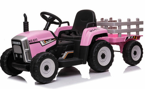 El Traktor med Anhænger Pink 12V
