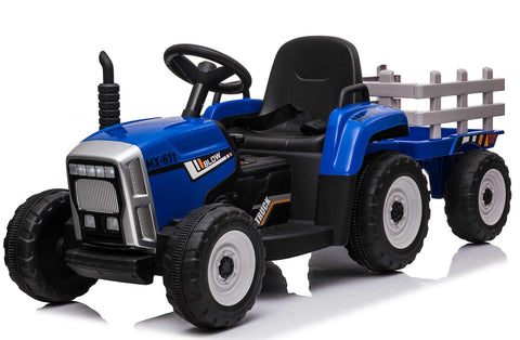 El Traktor med Anhænger Blå 12V