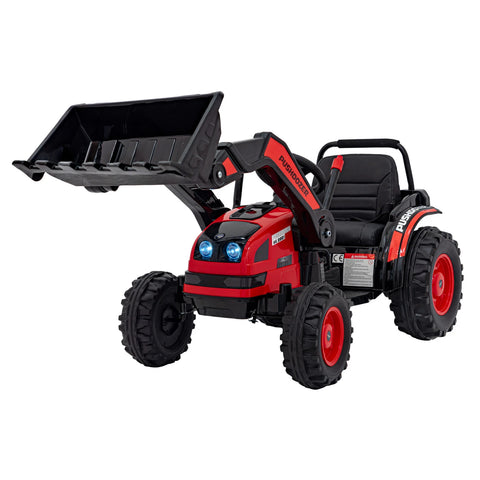 El Traktor med Skovl 12V Rød